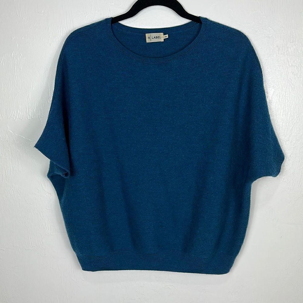 R Label Dark Blue Wool Short Dolman Sleeve Sweater Top Size L/XL